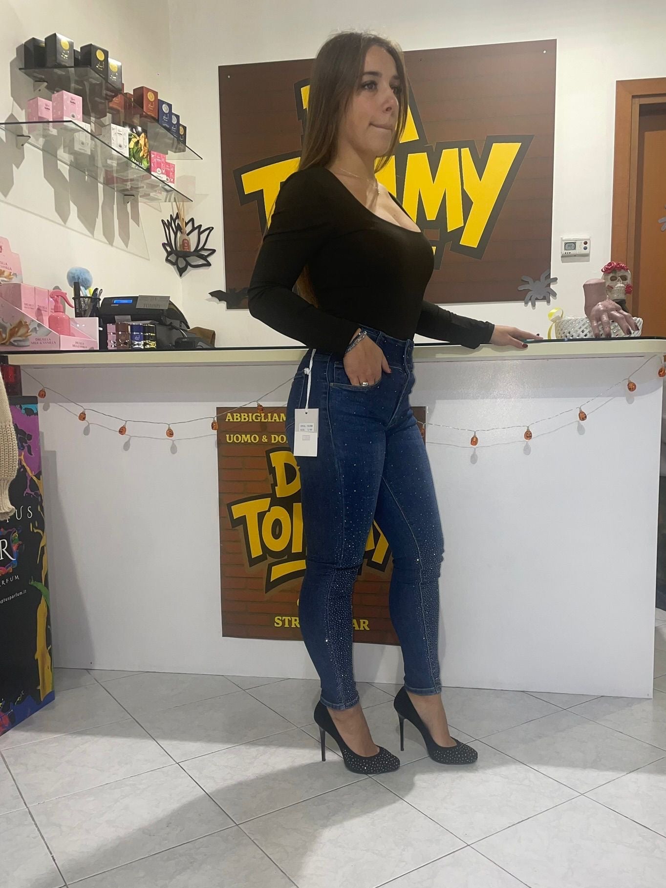 Jeans skinny brillantinato