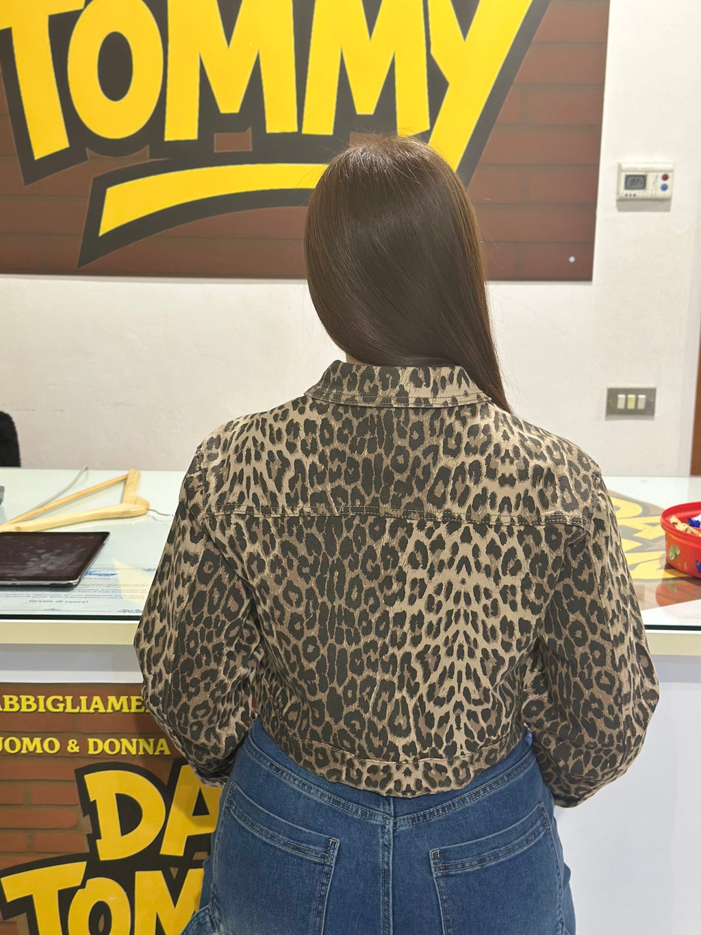 Giubotto jeans leopardato