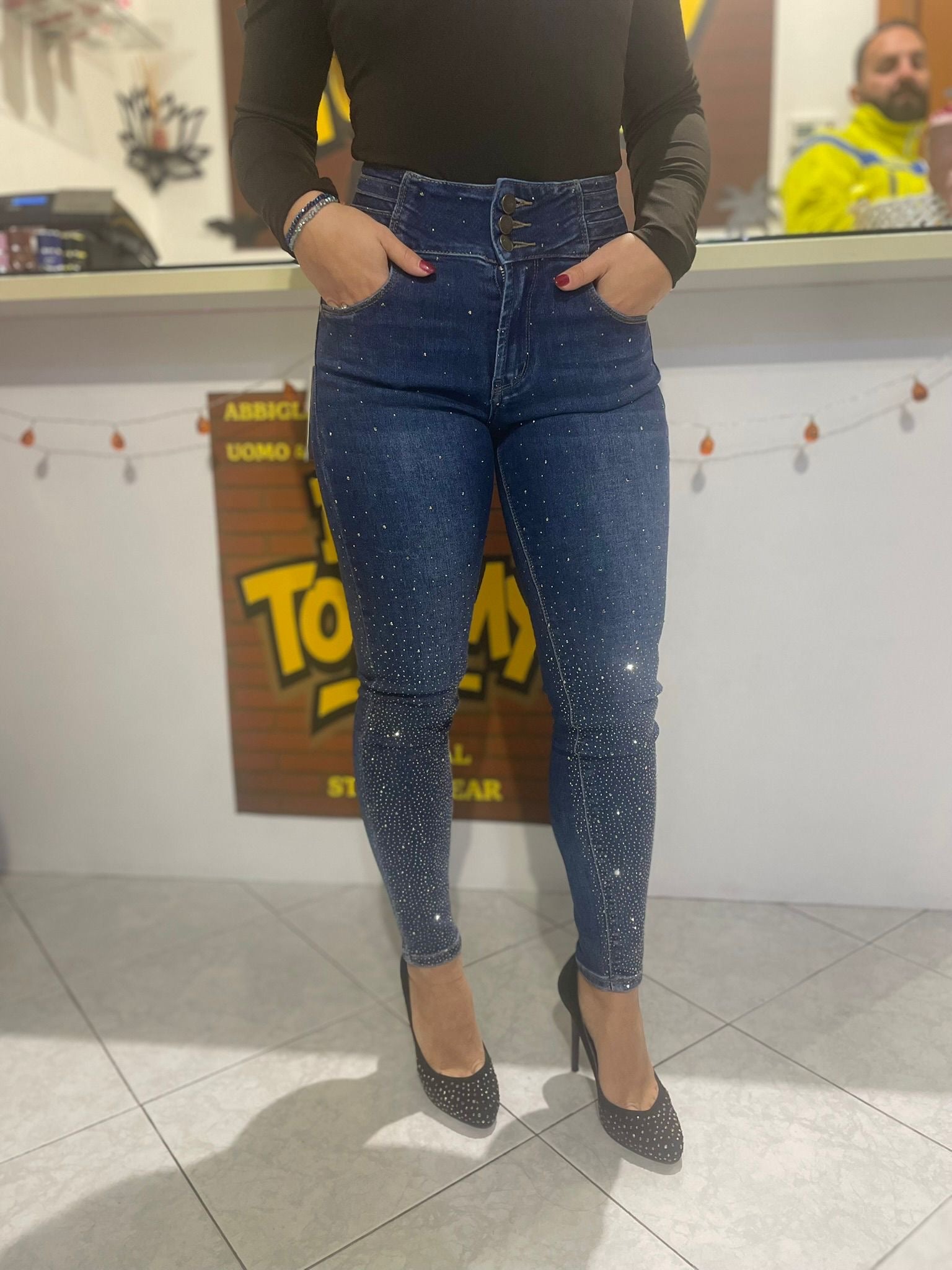 Jeans skinny brillantinato